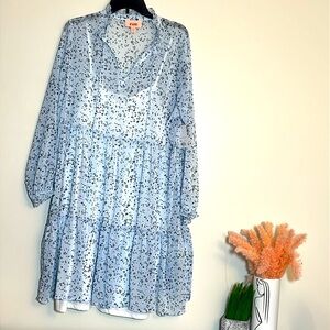 EVRI Blue Tiered Ruffle Chiffon Long Sleeve Short Dress 0X 14